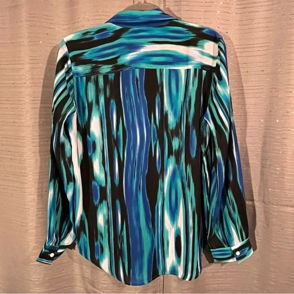soldJones New York Sport Multi Color Two Pocket Long Sleeve Button Blouse Size M - Picture 4 of 6